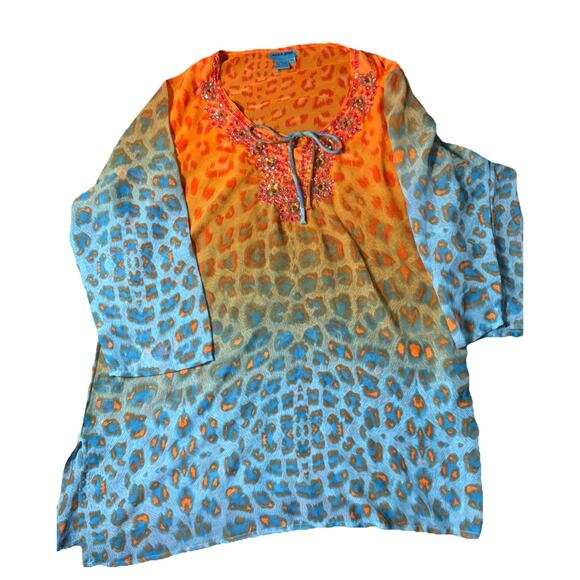Aqua Blue Sz 3X Swim Coverup Embroidered Animal Print NWOT - Picture 8 of 9